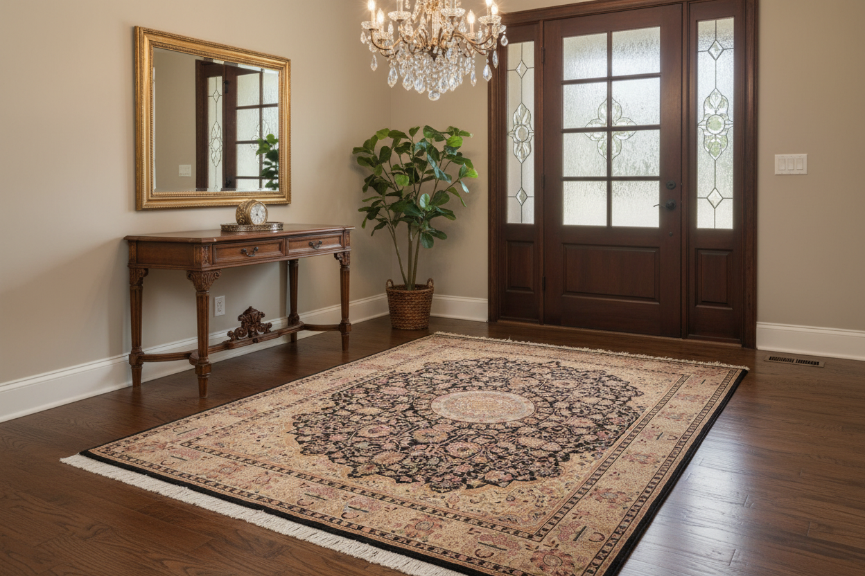 handmade Traditional Hussani Black Taupe Hand Knotted RECTANGLE 100% WOOL area rug 6x9
