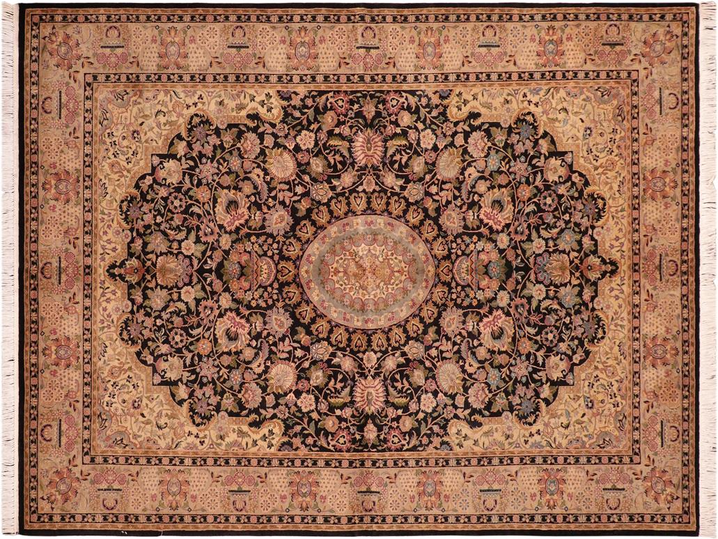 handmade Traditional Hussani Black Taupe Hand Knotted RECTANGLE 100% WOOL area rug 6x9