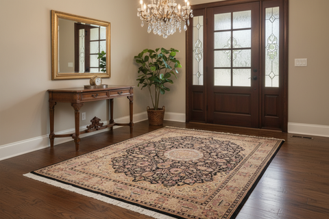 handmade Traditional Hussani Black Taupe Hand Knotted RECTANGLE 100% WOOL area rug 6x9