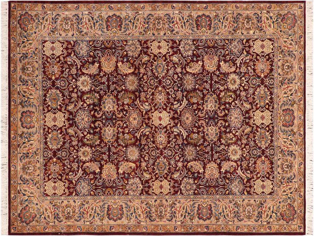 handmade Traditional Agra Red Taupe Hand Knotted RECTANGLE 100% WOOL area rug 6x9