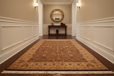 handmade Traditional  Brown Beige Hand Knotted RECTANGLE 100% WOOL area rug 6x9