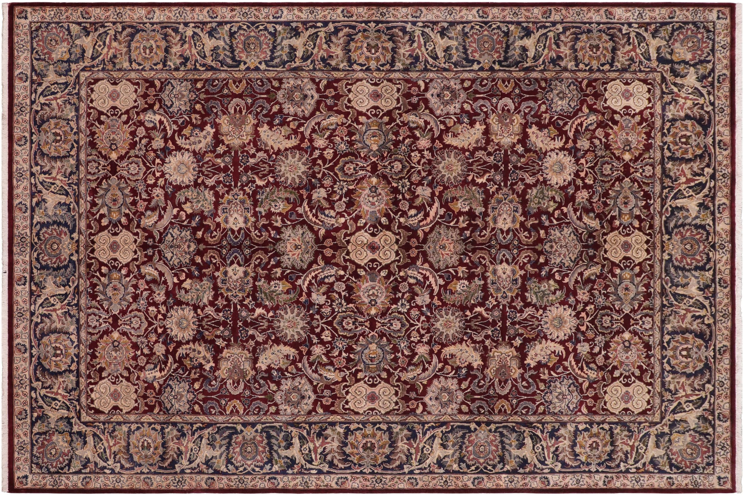 handmade Traditional Agra Red Blue Hand Knotted RECTANGLE 100% WOOL area rug 6x9