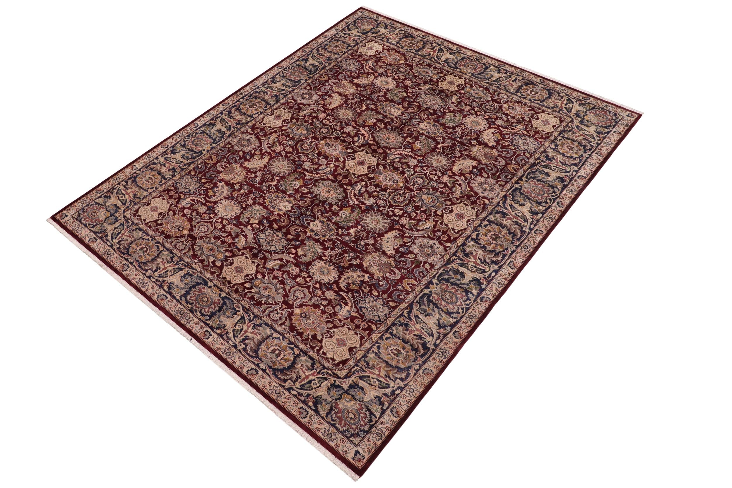 handmade Traditional Agra Red Blue Hand Knotted RECTANGLE 100% WOOL area rug 6x9
