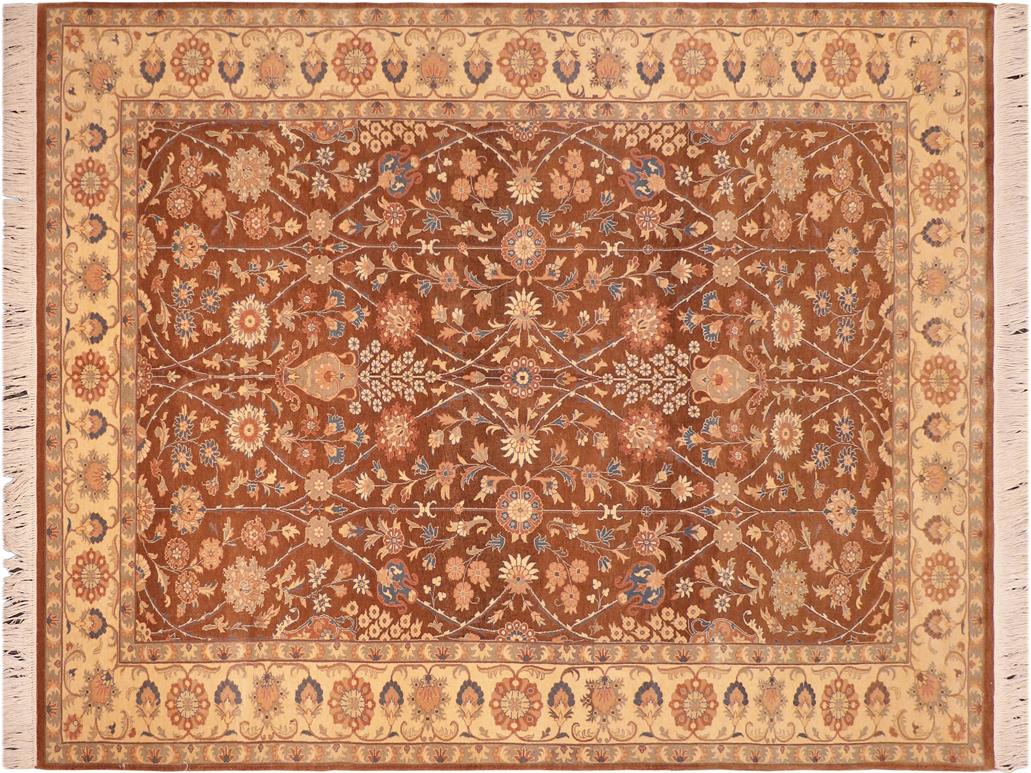 handmade Traditional Tabriz Brown Beige Hand Knotted RECTANGLE 100% WOOL area rug 6x9