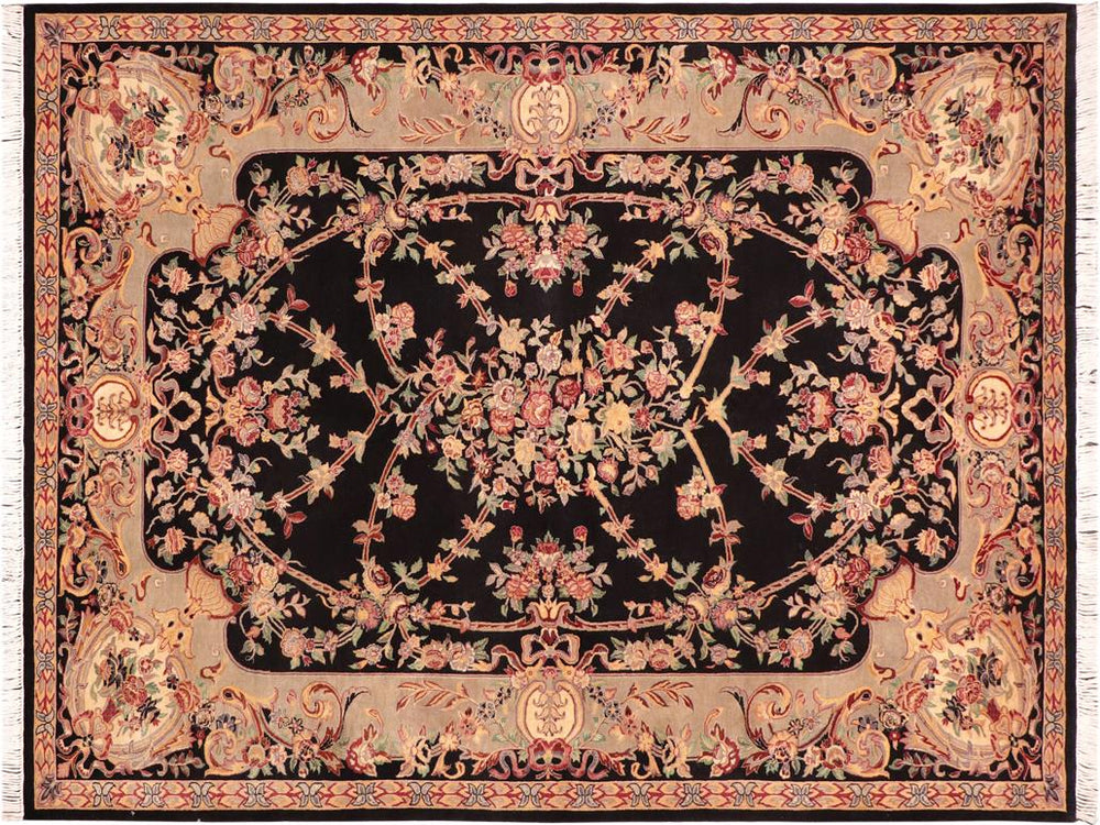 handmade Traditional Gujranwala Black Taupe Hand Knotted RECTANGLE 100% WOOL area rug 6x9