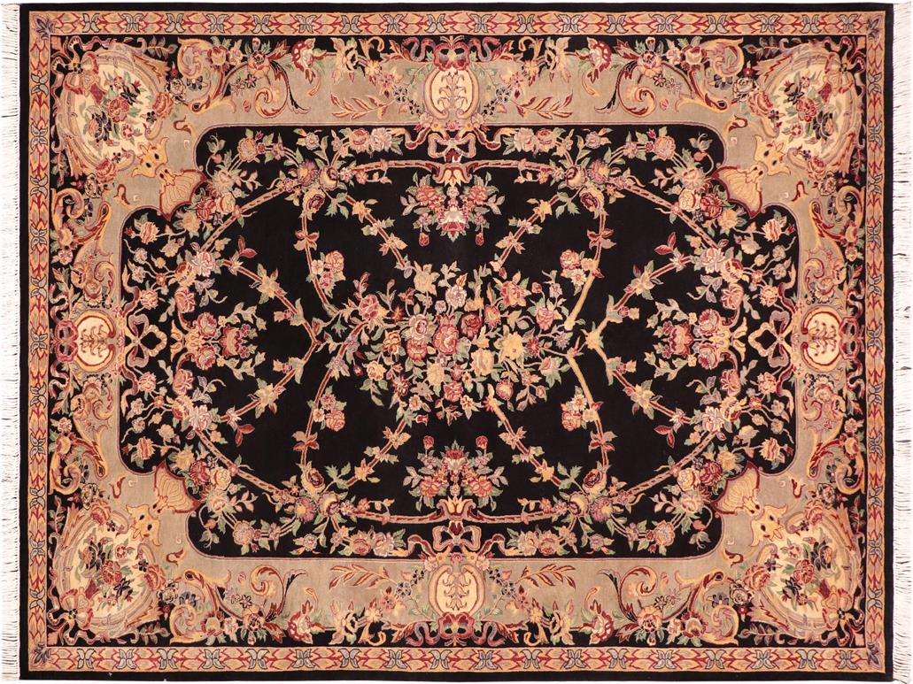 handmade Traditional Gujranwala Black Taupe Hand Knotted RECTANGLE 100% WOOL area rug 6x9
