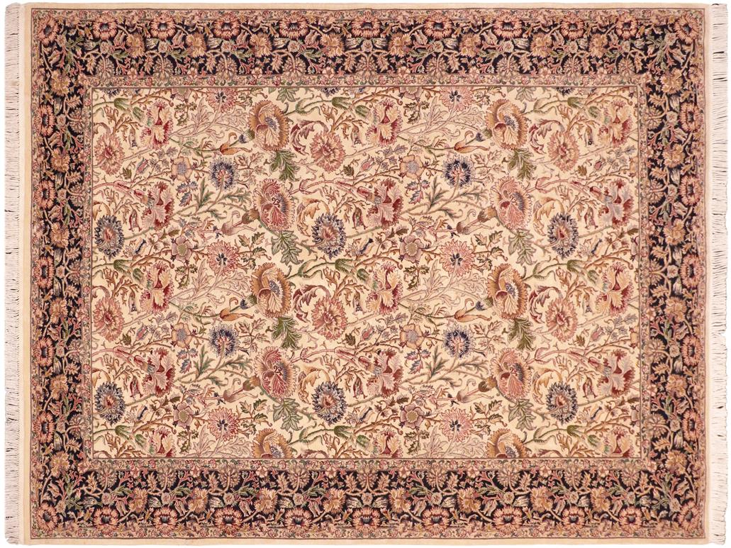 handmade Traditional Irfan Ivory Blue Hand Knotted RECTANGLE 100% WOOL area rug 6x9