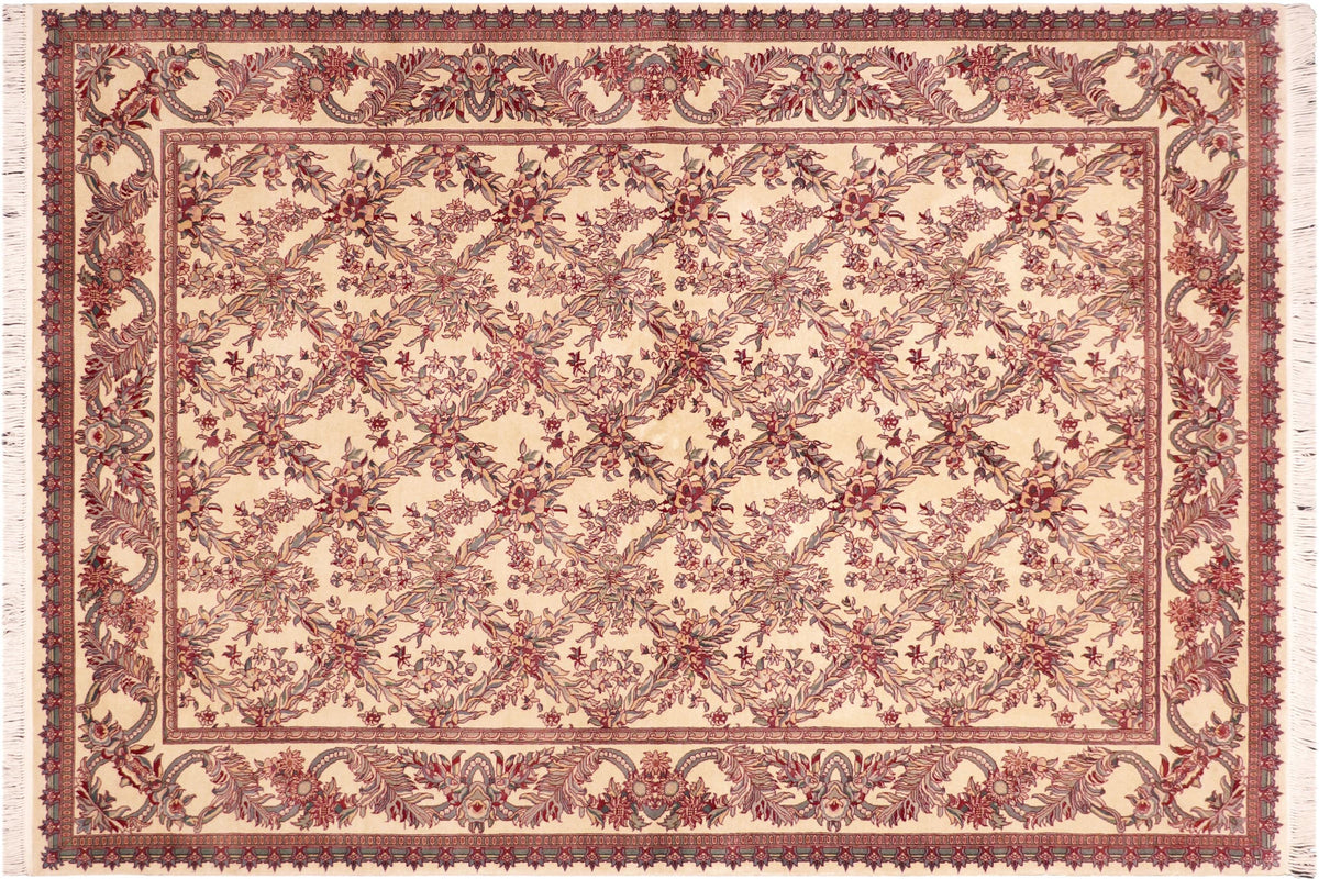 handmade Transitional Basan Ivory Red Hand Knotted RECTANGLE 100% WOOL area rug 6x9