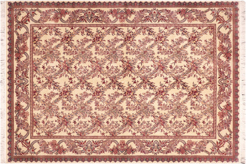 handmade Transitional Basan Ivory Red Hand Knotted RECTANGLE 100% WOOL area rug 6x9