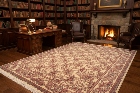 handmade Transitional Basan Ivory Red Hand Knotted RECTANGLE 100% WOOL area rug 6x9