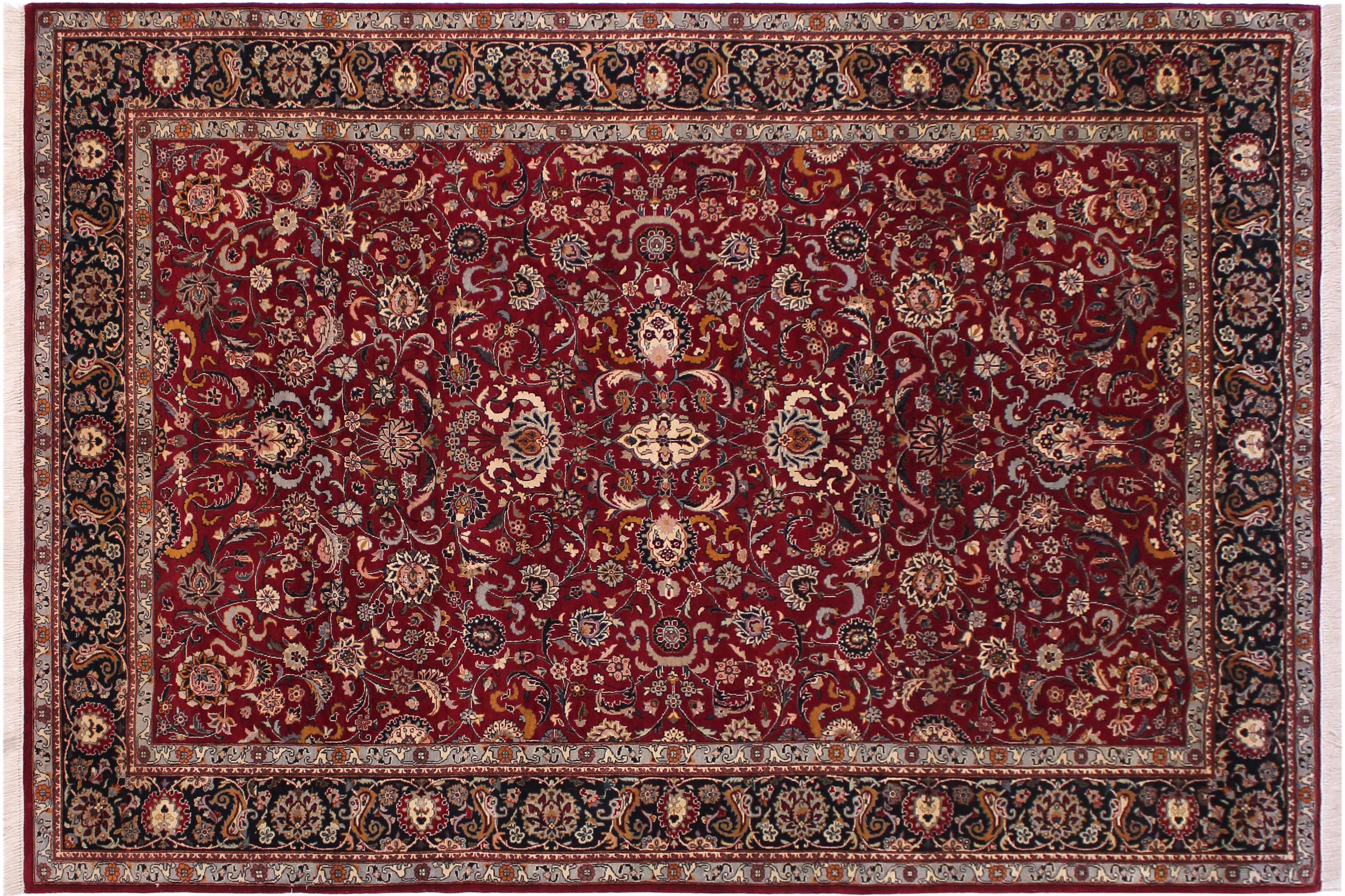 handmade Traditional Abasi Afsha Red Black Hand Knotted RECTANGLE 100% WOOL area rug 6x9