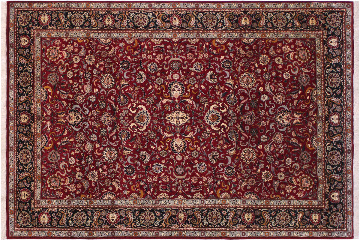 handmade Traditional Abasi Afsha Red Black Hand Knotted RECTANGLE 100% WOOL area rug 6x9