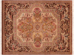 handmade Traditional Firdous Brown Taupe Hand Knotted RECTANGLE 100% WOOL area rug 6x10