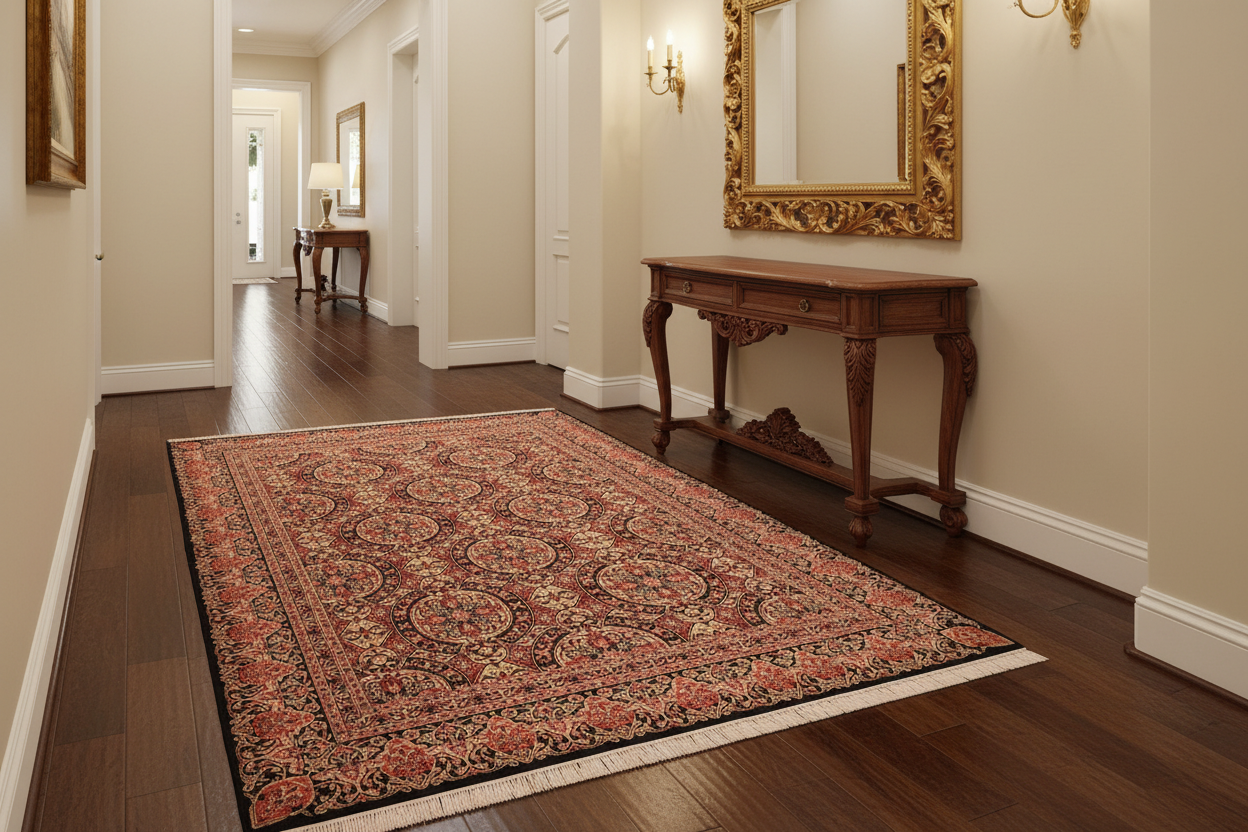 handmade Transitional Paracha Black Rust Hand Knotted RECTANGLE 100% WOOL area rug 6x9