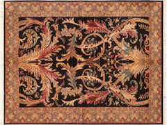 handmade Traditional Bhati Black Green Hand Knotted RECTANGLE 100% WOOL area rug 6x9