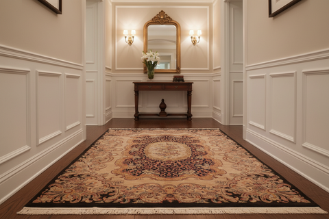 handmade Traditional Eurpien Black Taupe Hand Knotted RECTANGLE 100% WOOL area rug 6x9