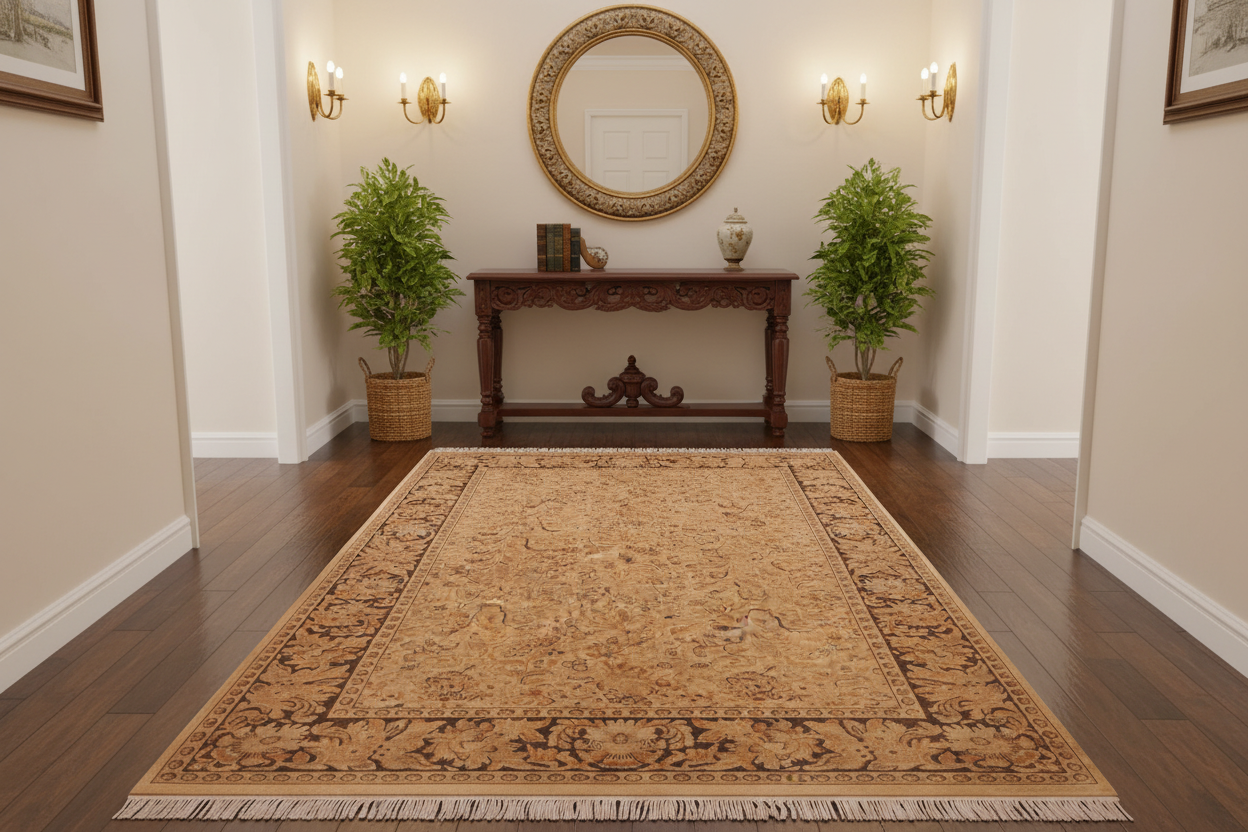 handmade Traditional Sukhan Beige Charcoal Hand Knotted RECTANGLE 100% WOOL area rug 6x9