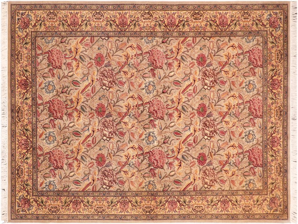 handmade Traditional Kamal Taupe Gold Hand Knotted RECTANGLE 100% WOOL area rug 6x10