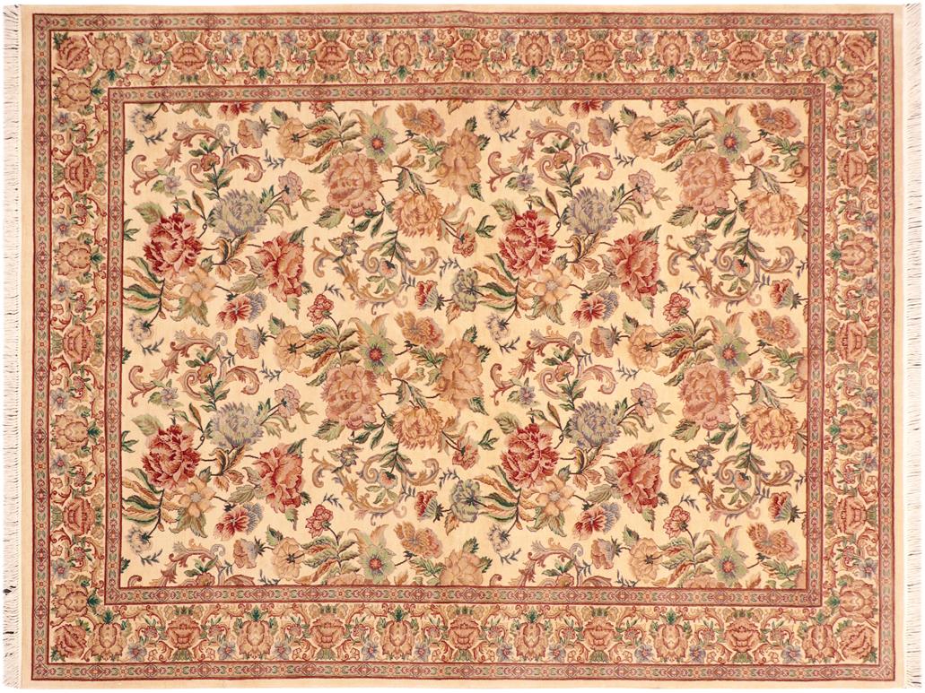 handmade Traditional Kashan Beige Gold Hand Knotted RECTANGLE 100% WOOL area rug 6x9