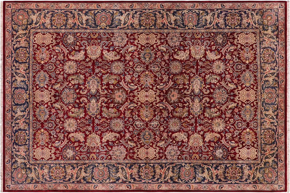 handmade Traditional Agra Red Teal Hand Knotted RECTANGLE 100% WOOL area rug 6x9