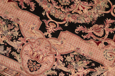 handmade Traditional Savonarrie Black Pink Hand Knotted RECTANGLE 100% WOOL area rug 6x9