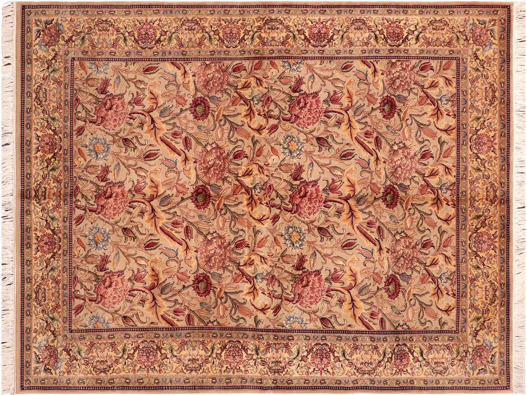 handmade Traditional Kamal Taupe Pink Hand Knotted RECTANGLE 100% WOOL area rug 6x9