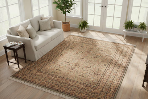 handmade Transitional Agra Green Beige Hand Knotted RECTANGLE 100% WOOL area rug 6x10
