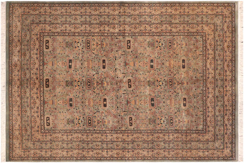 handmade Transitional Agra Green Beige Hand Knotted RECTANGLE 100% WOOL area rug 6x10