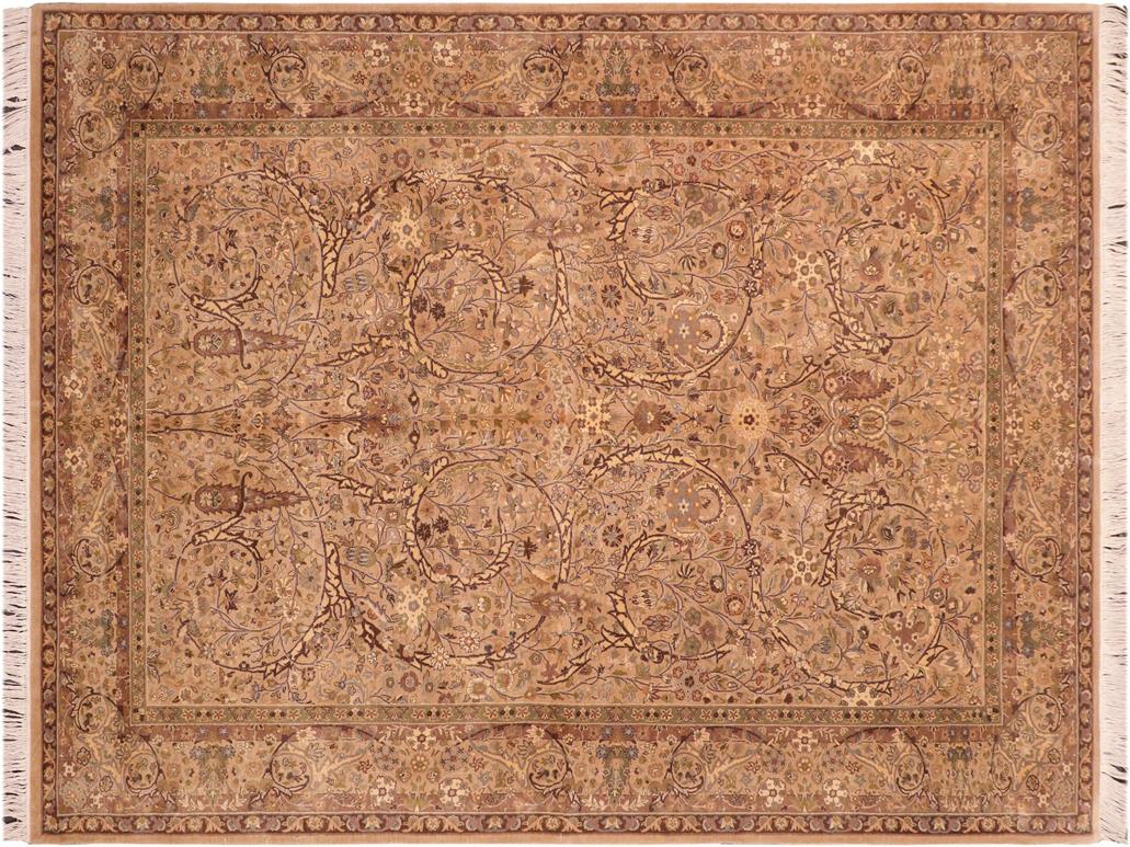 handmade Traditional Gulab Taupe Brown Hand Knotted RECTANGLE 100% WOOL area rug 6x10