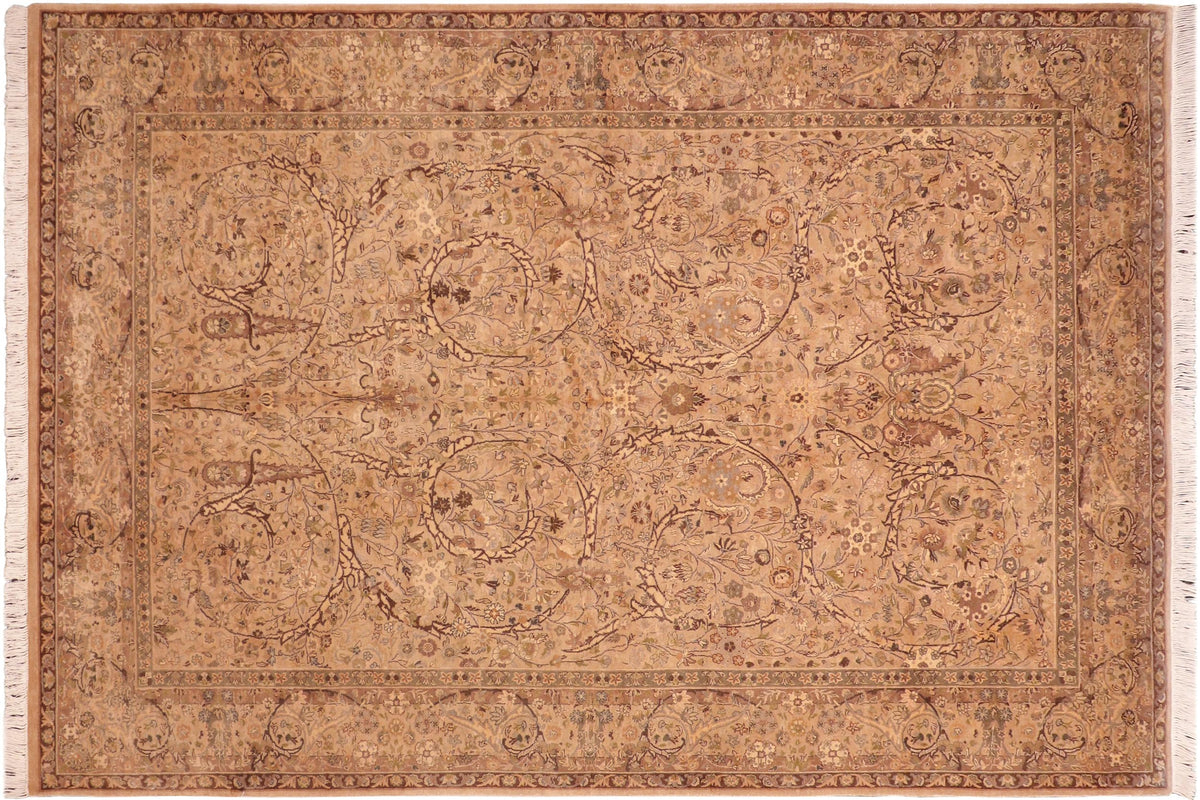 handmade Transitional  Taupe Brown Hand Knotted RECTANGLE 100% WOOL area rug 6x10