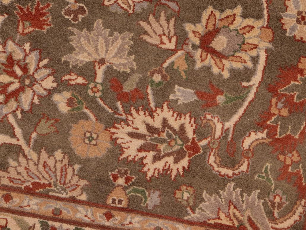 handmade Traditional Mehal Green Taupe Hand Knotted RECTANGLE 100% WOOL area rug 6x9