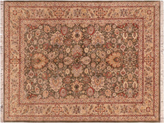 handmade Traditional Mehal Green Taupe Hand Knotted RECTANGLE 100% WOOL area rug 6x9