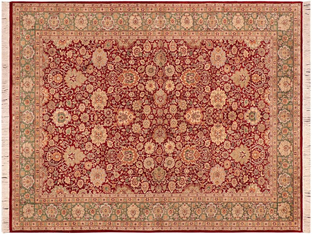 handmade Traditional Lahore Red Green Hand Knotted RECTANGLE 100% WOOL area rug 6x9