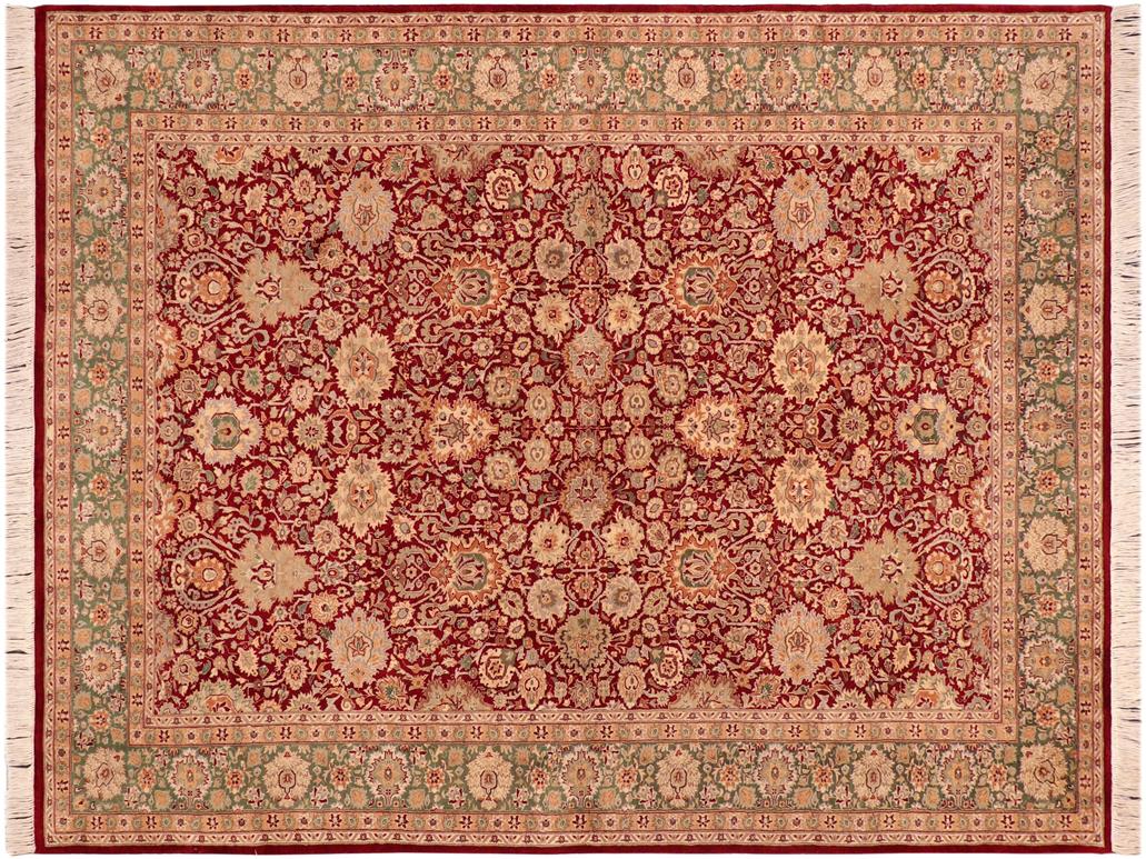 handmade Traditional Lahore Red Green Hand Knotted RECTANGLE 100% WOOL area rug 6x9