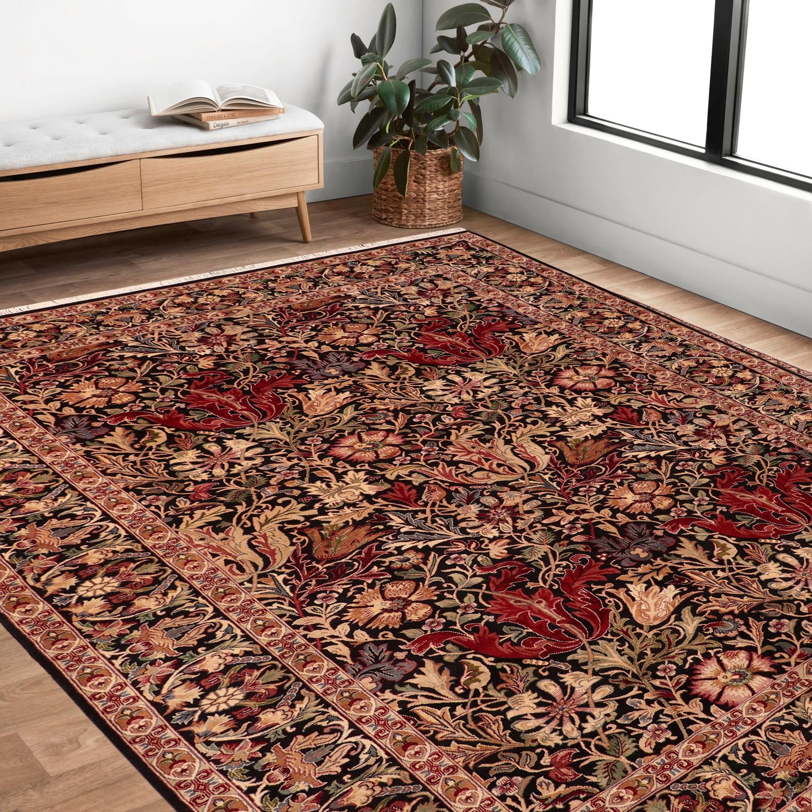 handmade Transitional Gulshan Black Red Hand Knotted RECTANGLE 100% WOOL area rug 6' x 9'