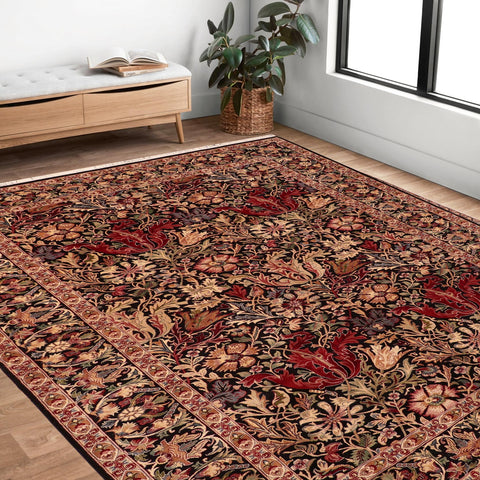 handmade Transitional Gulshan Black Red Hand Knotted RECTANGLE 100% WOOL area rug 6' x 9'