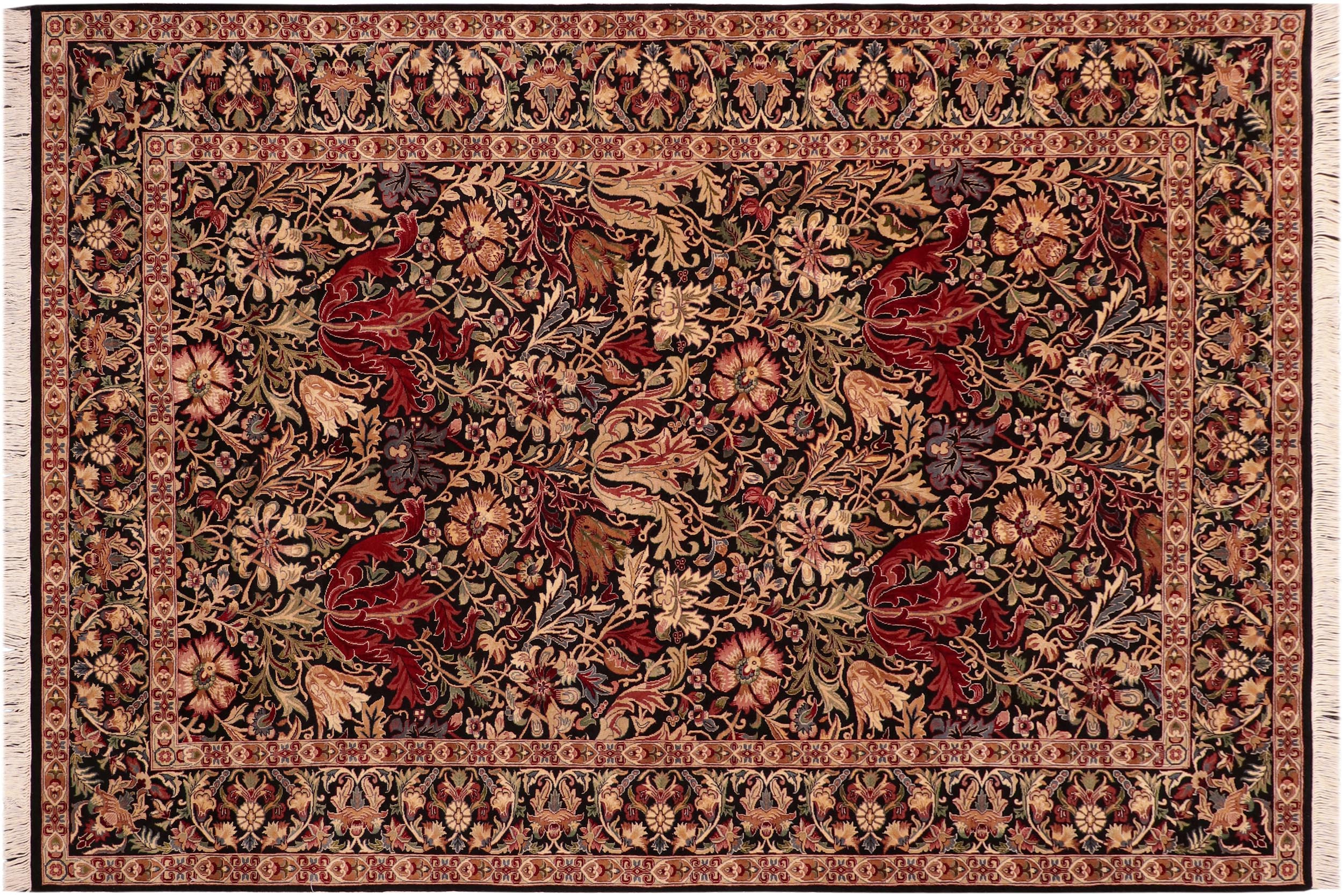 handmade Transitional Gulshan Black Red Hand Knotted RECTANGLE 100% WOOL area rug 6' x 9'