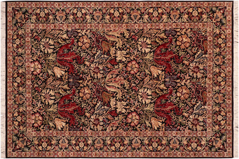 handmade Transitional Gulshan Black Red Hand Knotted RECTANGLE 100% WOOL area rug 6' x 9'