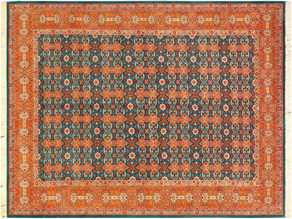 handmade Traditional  Teal Orange Hand Knotted RECTANGLE 100% WOOL area rug 6x9