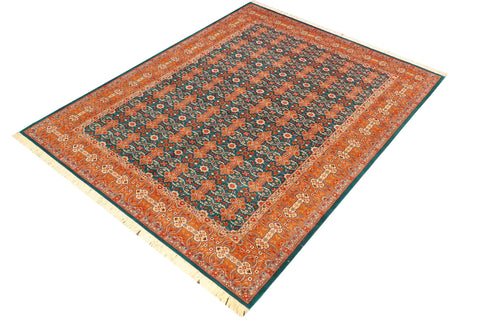 handmade Transitional  Teal Orange Hand Knotted RECTANGLE 100% WOOL area rug 6x9