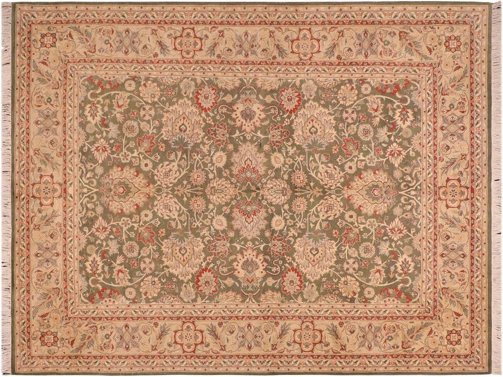 handmade Traditional Mehal Green Beige Hand Knotted RECTANGLE 100% WOOL area rug 6x9
