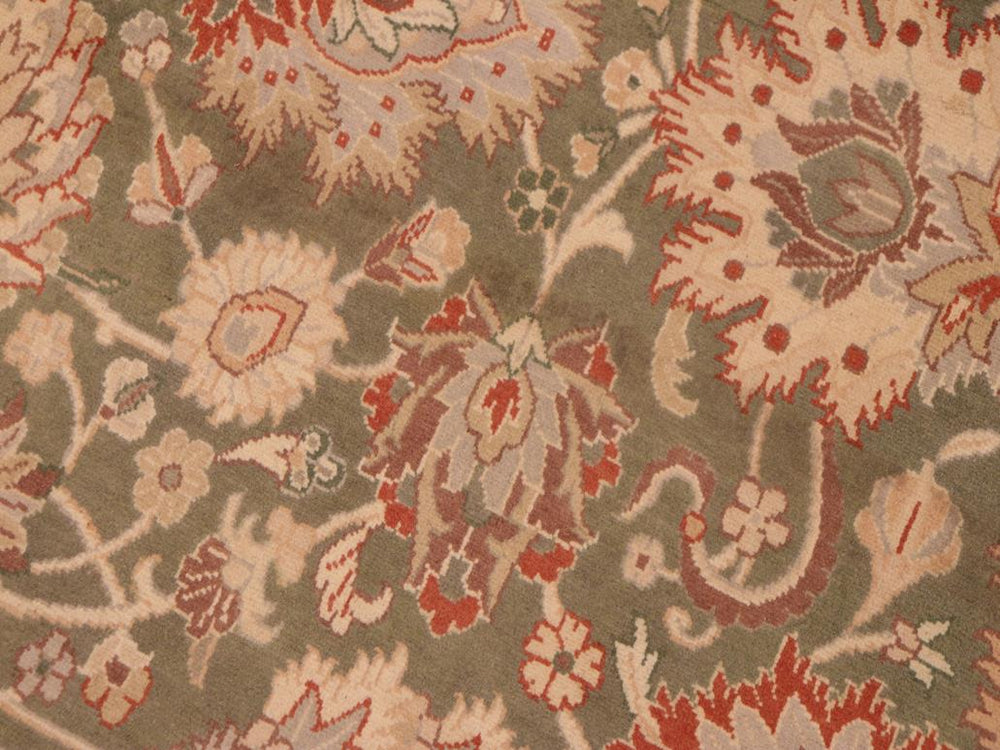 handmade Traditional Mehal Green Beige Hand Knotted RECTANGLE 100% WOOL area rug 6x9