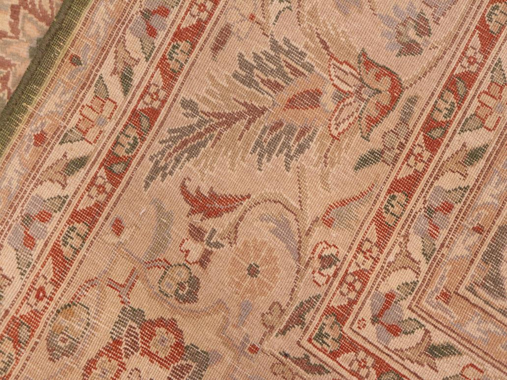 handmade Traditional Mehal Green Beige Hand Knotted RECTANGLE 100% WOOL area rug 6x9