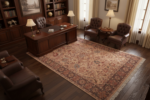 handmade Traditional Shahid Taupe Blue Hand Knotted RECTANGLE 100% WOOL area rug 6x9