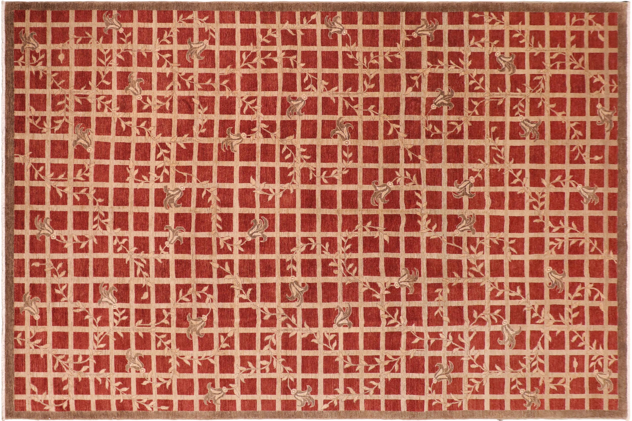 handmade Modern Kafkaz Red Tan Hand Knotted RECTANGLE 100% WOOL area rug 10' x 14'