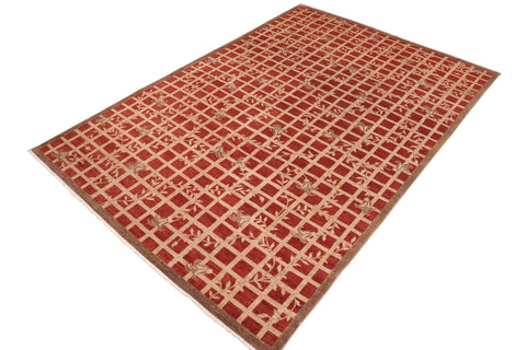 handmade Modern Kafkaz Red Tan Hand Knotted RECTANGLE 100% WOOL area rug 10' x 14'