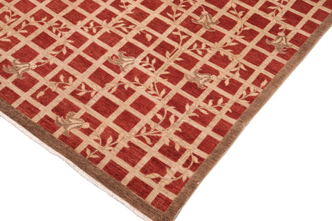 handmade Modern Kafkaz Red Tan Hand Knotted RECTANGLE 100% WOOL area rug 10' x 14'