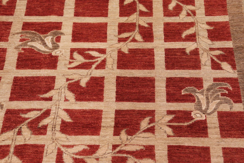 handmade Modern Kafkaz Red Tan Hand Knotted RECTANGLE 100% WOOL area rug 10' x 14'