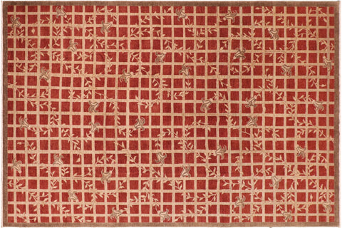 handmade Modern Kafkaz Red Tan Hand Knotted RECTANGLE 100% WOOL area rug 10' x 14'