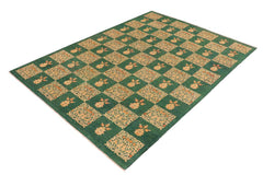 handmade Transitional Kafkaz Green Tan Hand Knotted RECTANGLE 100% WOOL area rug 9X13
